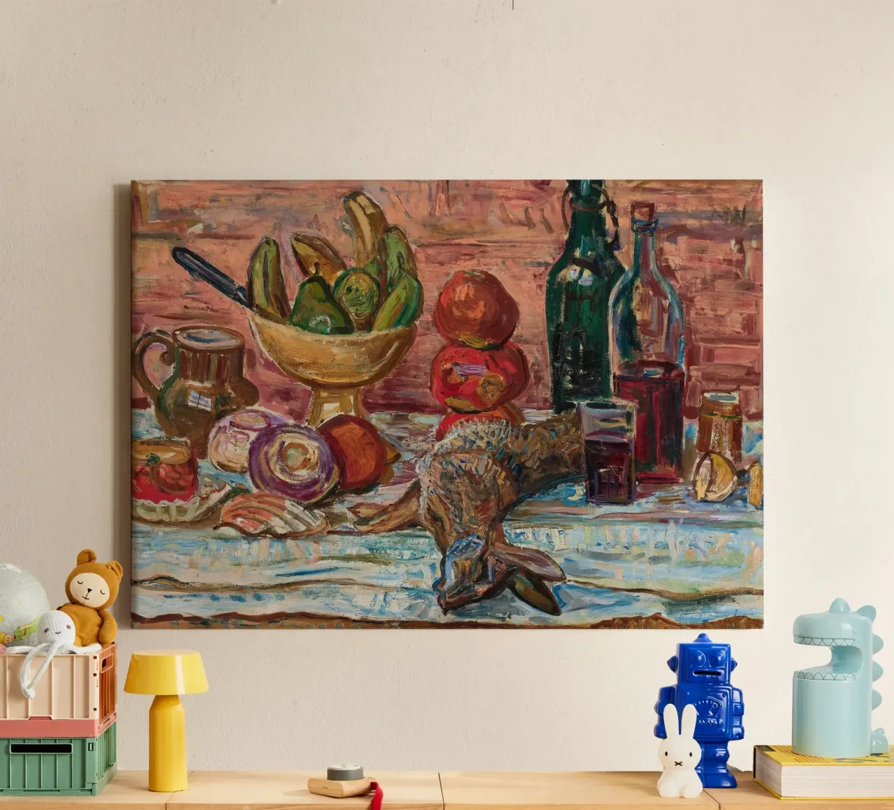 Still Life Fowl, Fruit & Bottles - Expressionist Painting canvas by ClubArt