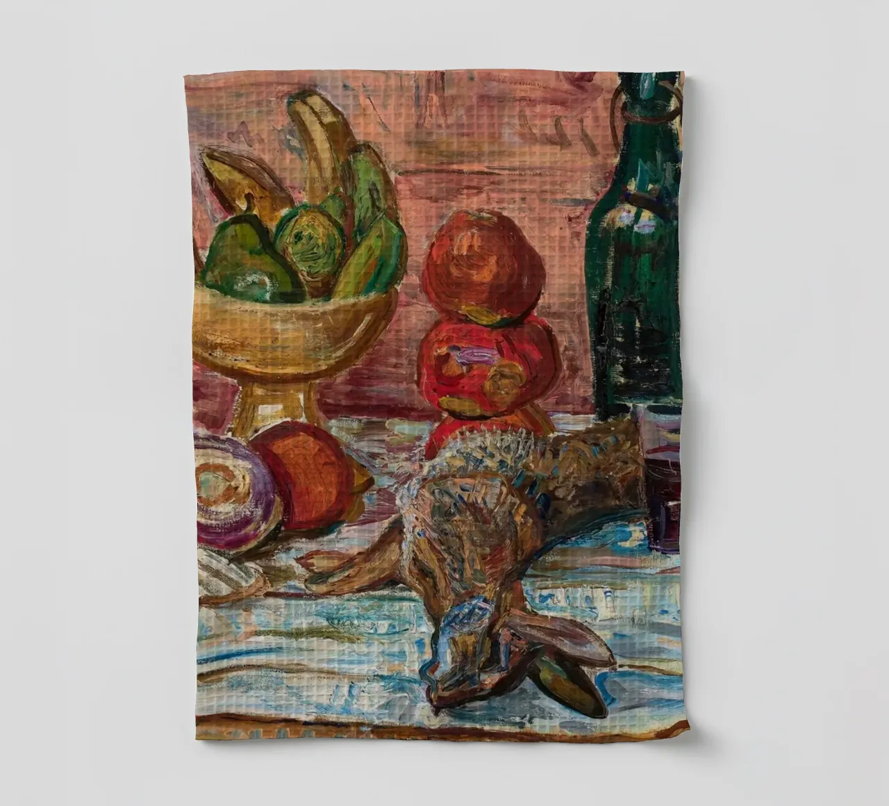 Natura morta di uccelli, frutta e bottiglie - Pittura espressionista canovaccio da cucina da ClubArt