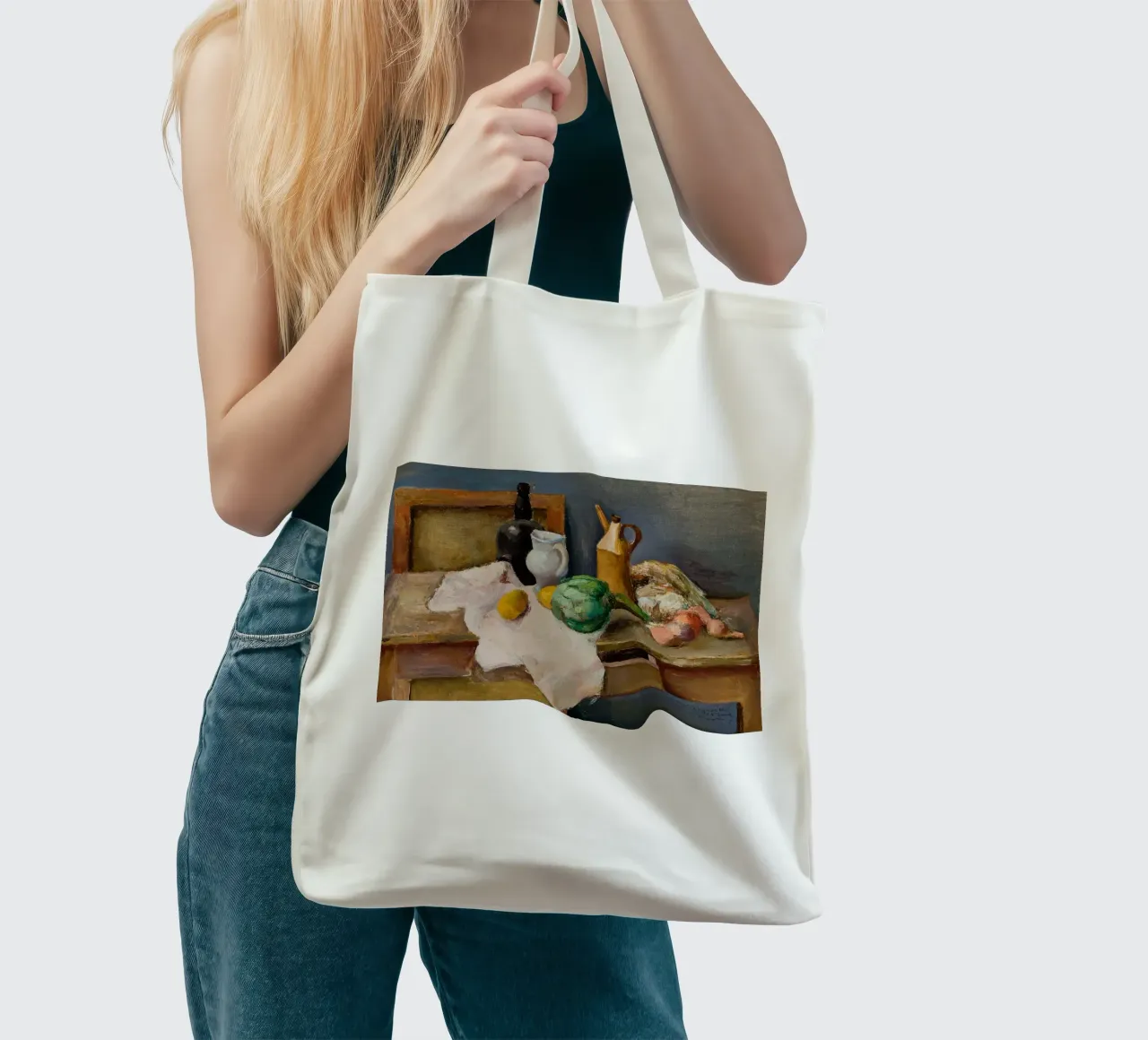 Still Life Artichoke & Bottles - Textured Expressionist tote bag by ClubArt