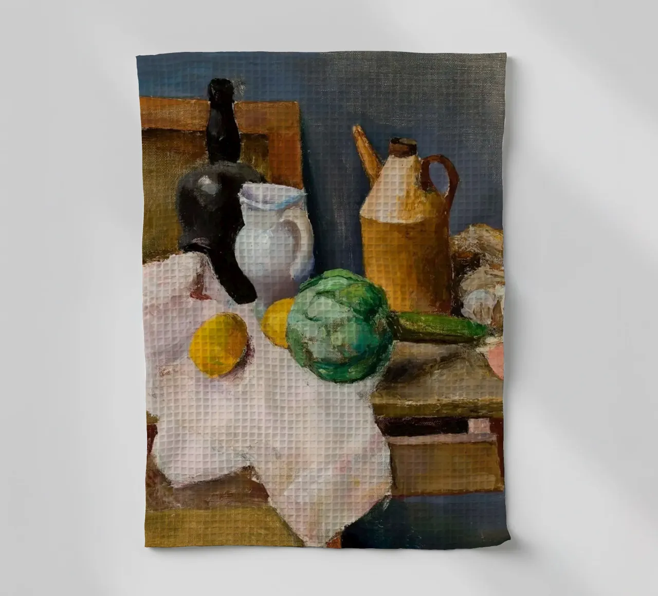 Nature morte Artichaut et bouteilles - Textured Expressionist torchon de ClubArt