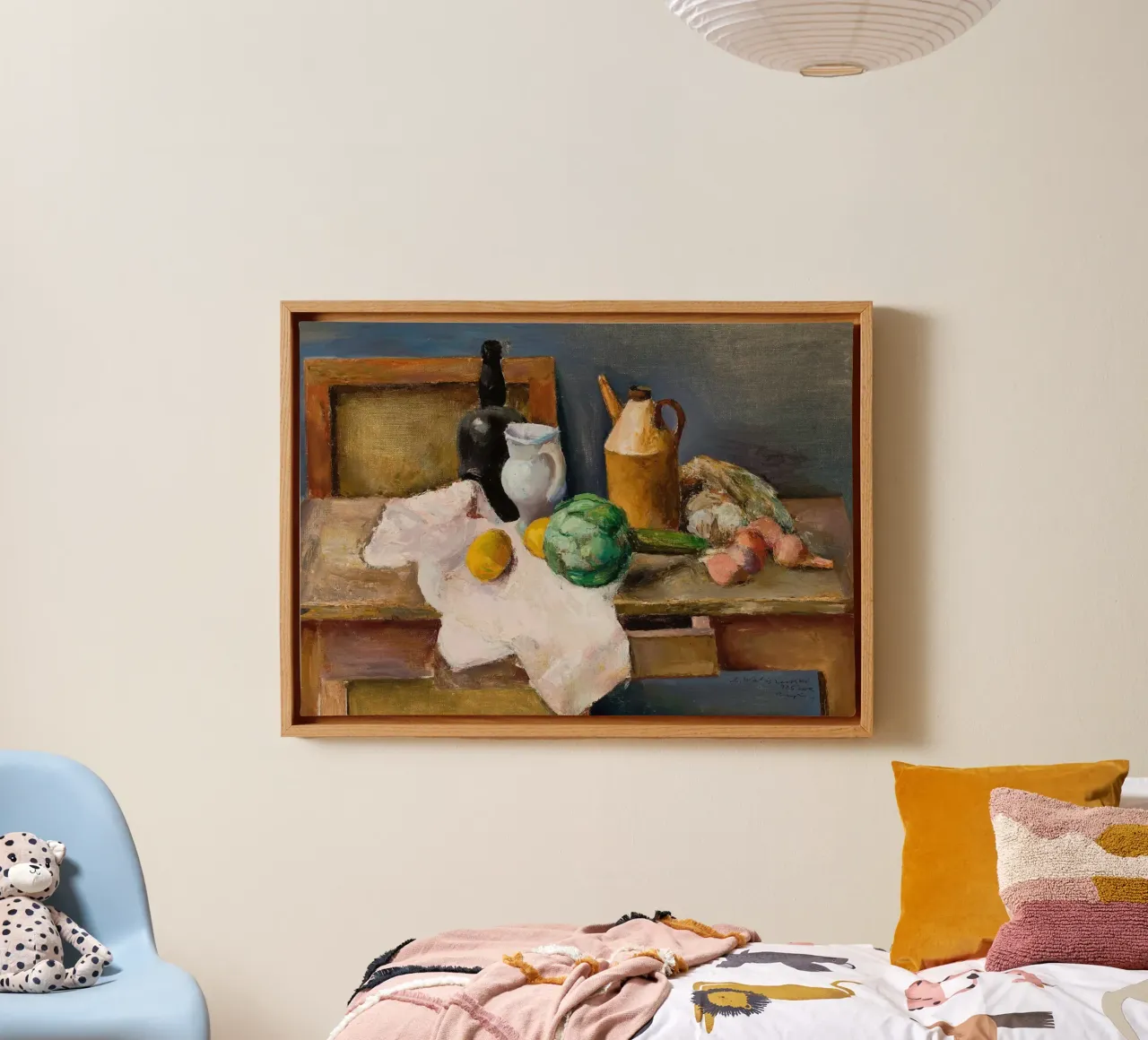 Stilleven artisjok & flessen - Expressionistisch structuurwerk canvas met Baklijst van ClubArt