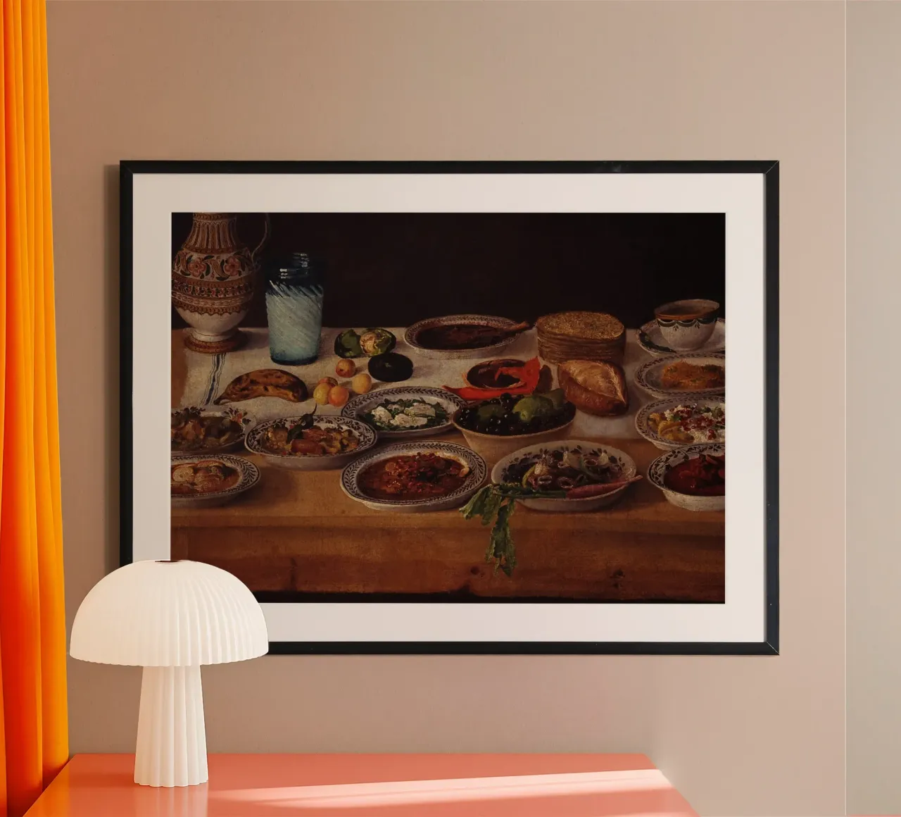 Festa della natura morta - Abbondanza culinaria di un vecchio maestro poster con telaio in legno da ClubArt
