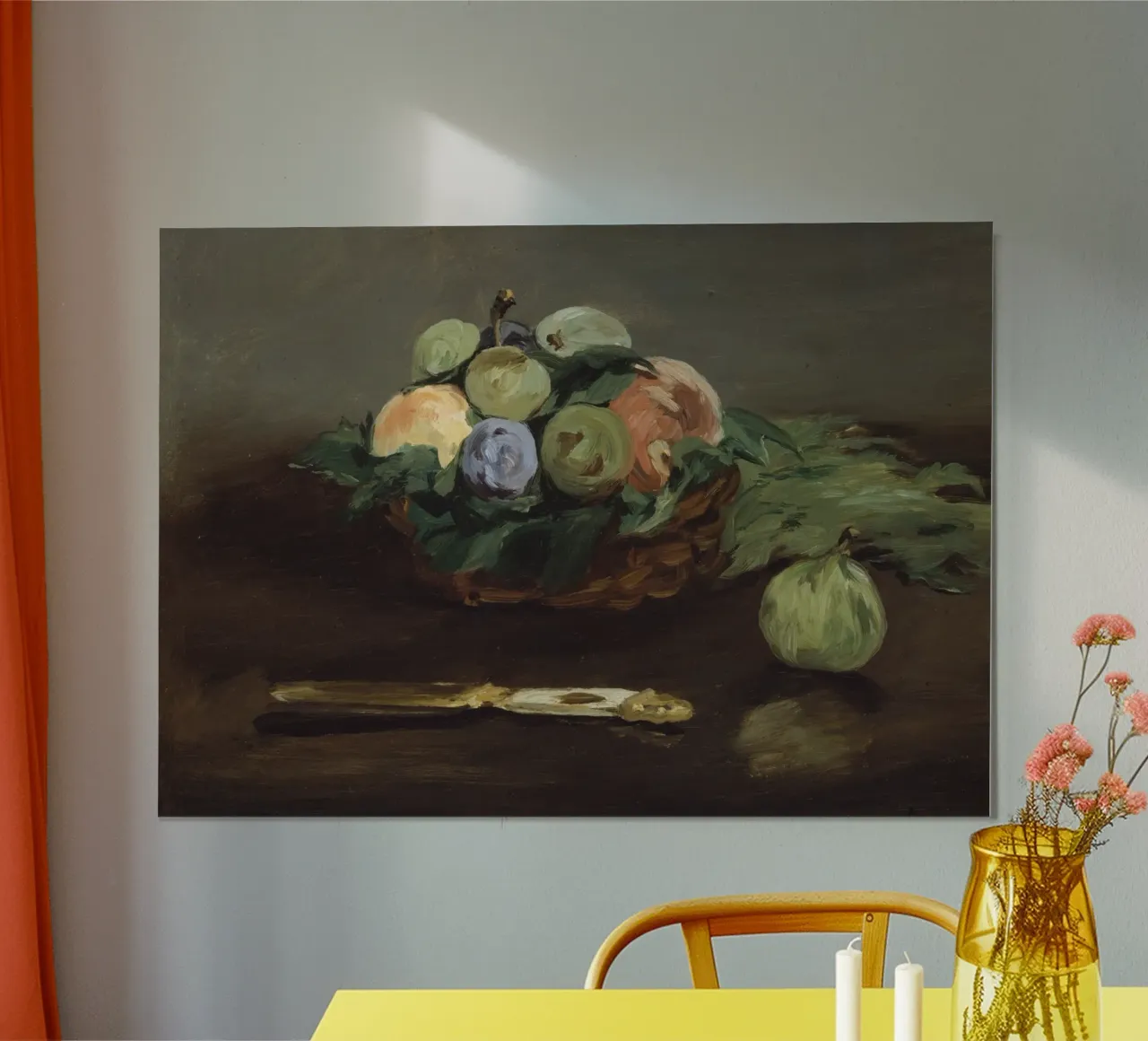 Korb mit Obst Stillleben - Manet Impressionistische Kunst Poster mit Holzrahmen von ClubArt