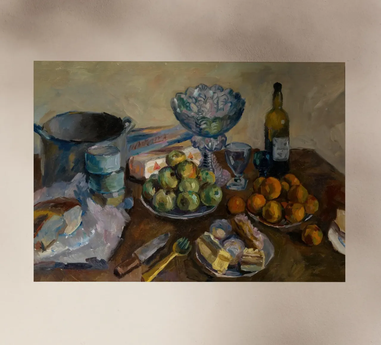 Tavola da cucina con natura morta - Frutta e vino in stile espressionista pellicola backlit da ClubArt