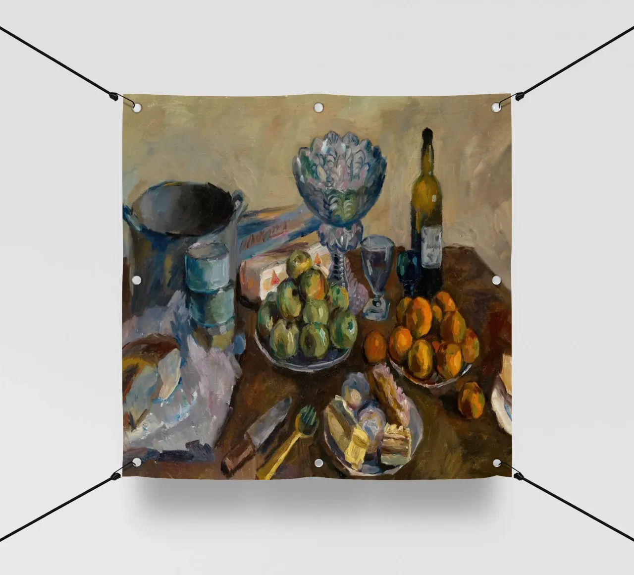 Tavola da cucina con natura morta - Frutta e vino in stile espressionista telo in pvc da ClubArt