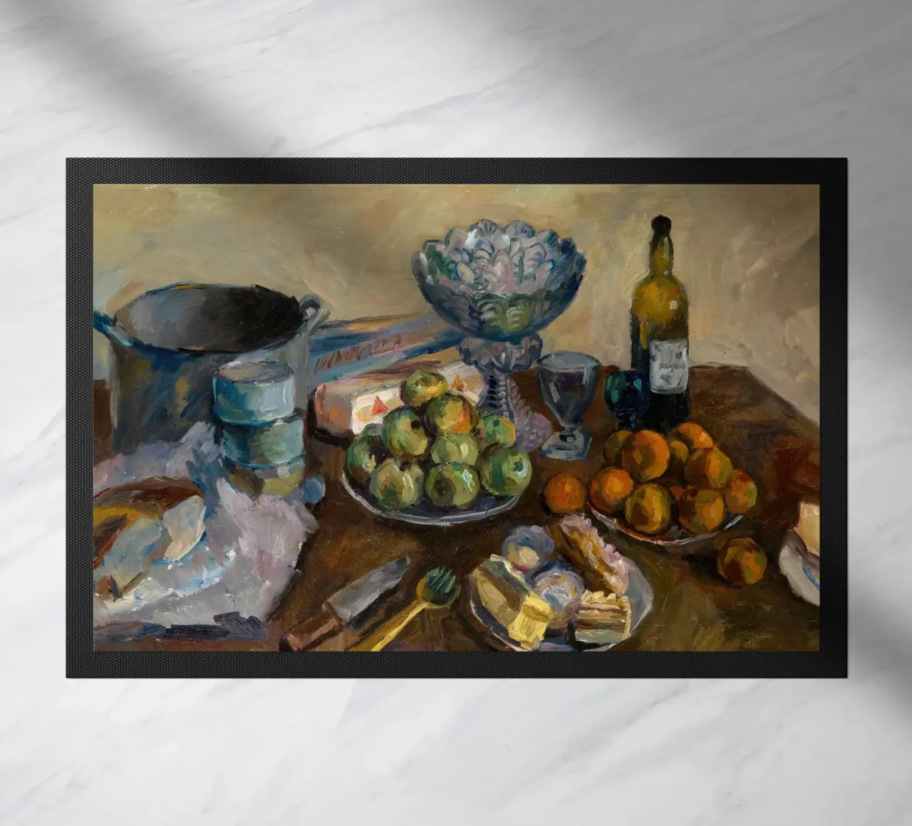 Tavola da cucina con natura morta - Frutta e vino in stile espressionista zerbino da ClubArt