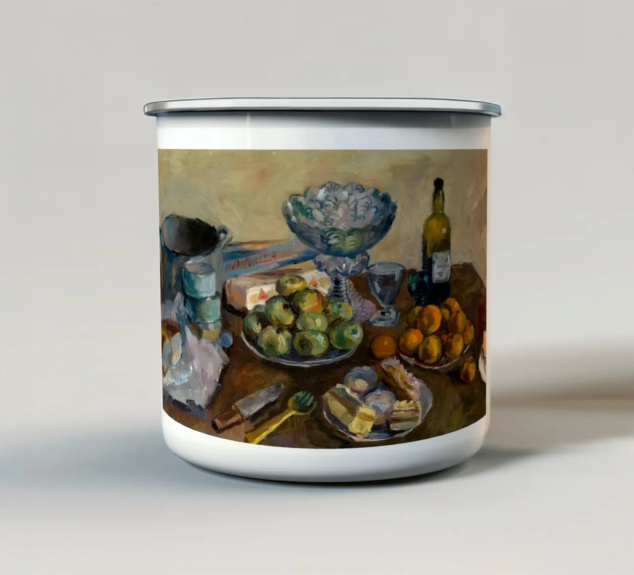 Tavola da cucina con natura morta - Frutta e vino in stile espressionista tazza in smalto da ClubArt