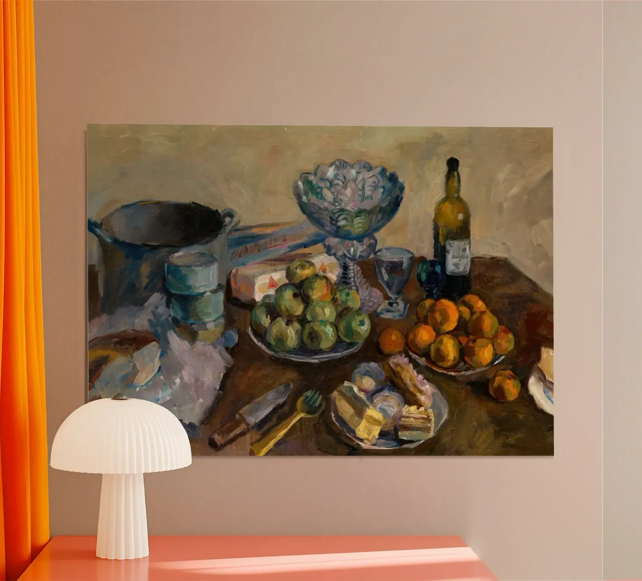 Tavola da cucina con natura morta - Frutta e vino in stile espressionista carta hahnemühle da ClubArt