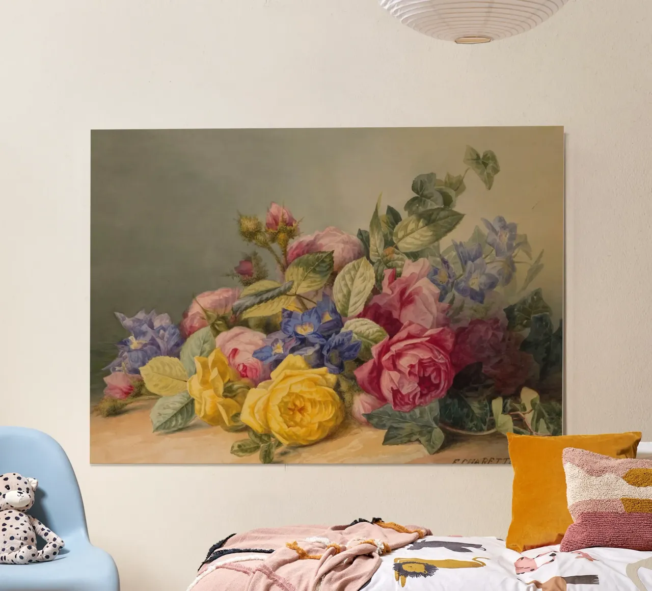 Natura morta floreale Charette - Rose e delfini d'epoca poster da ClubArt