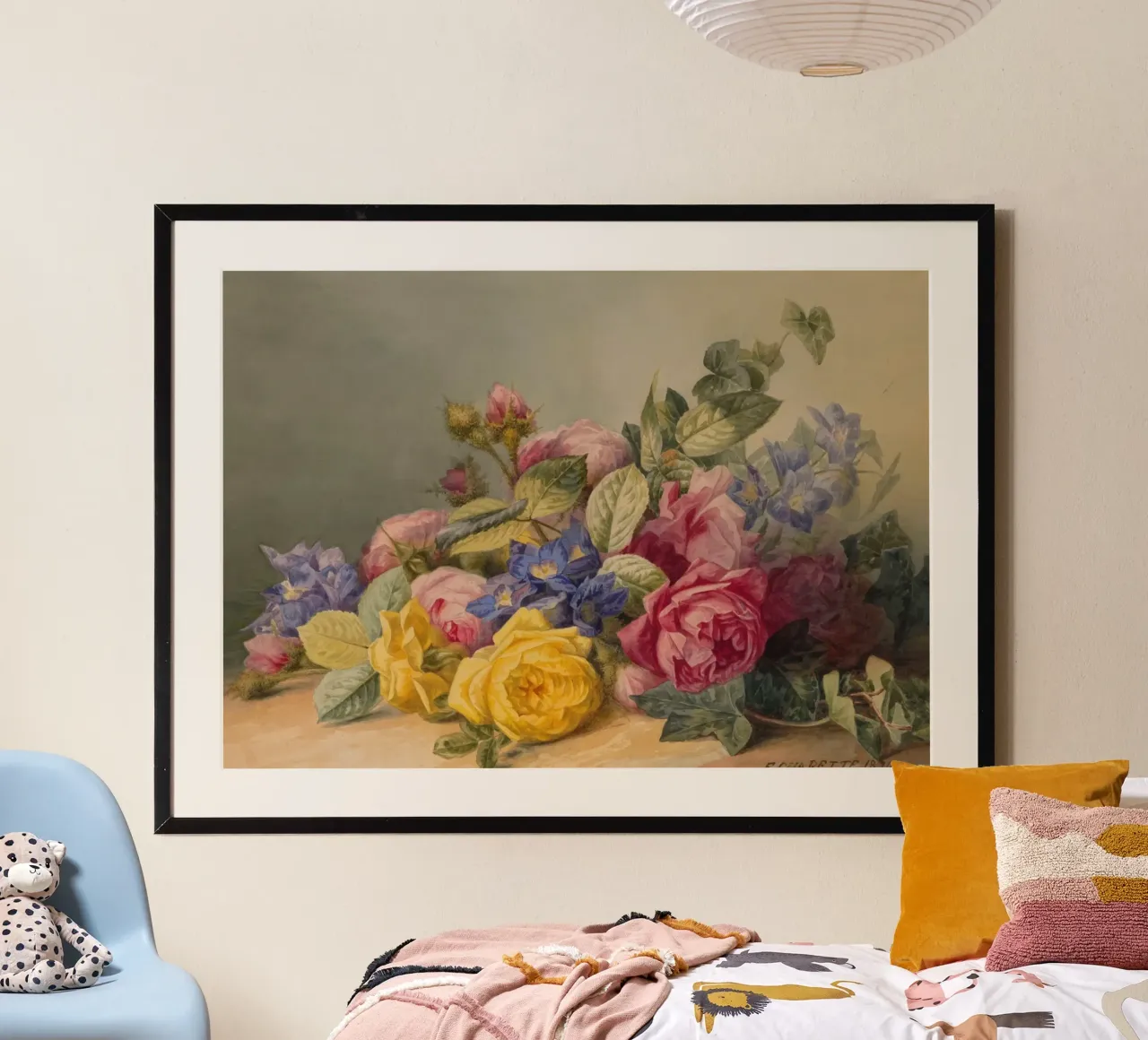 Natura morta floreale Charette - Rose e delfini d'epoca poster da ClubArt
