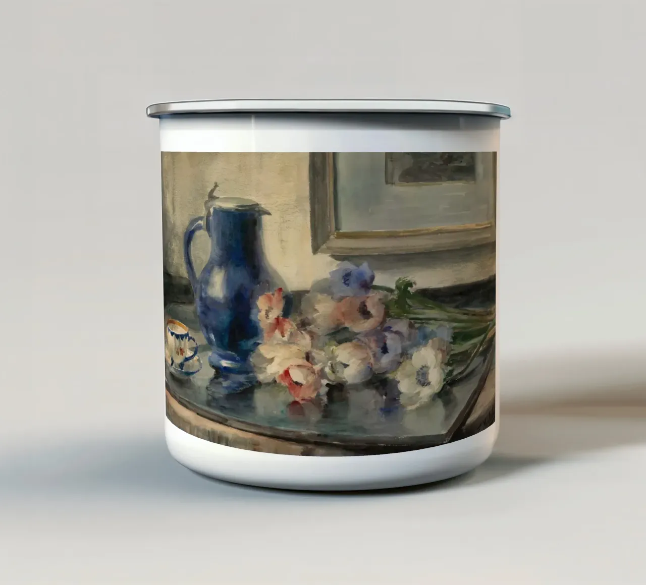 Natura morta con fiori e brocca blu - Acquarello tazza in smalto da ClubArt