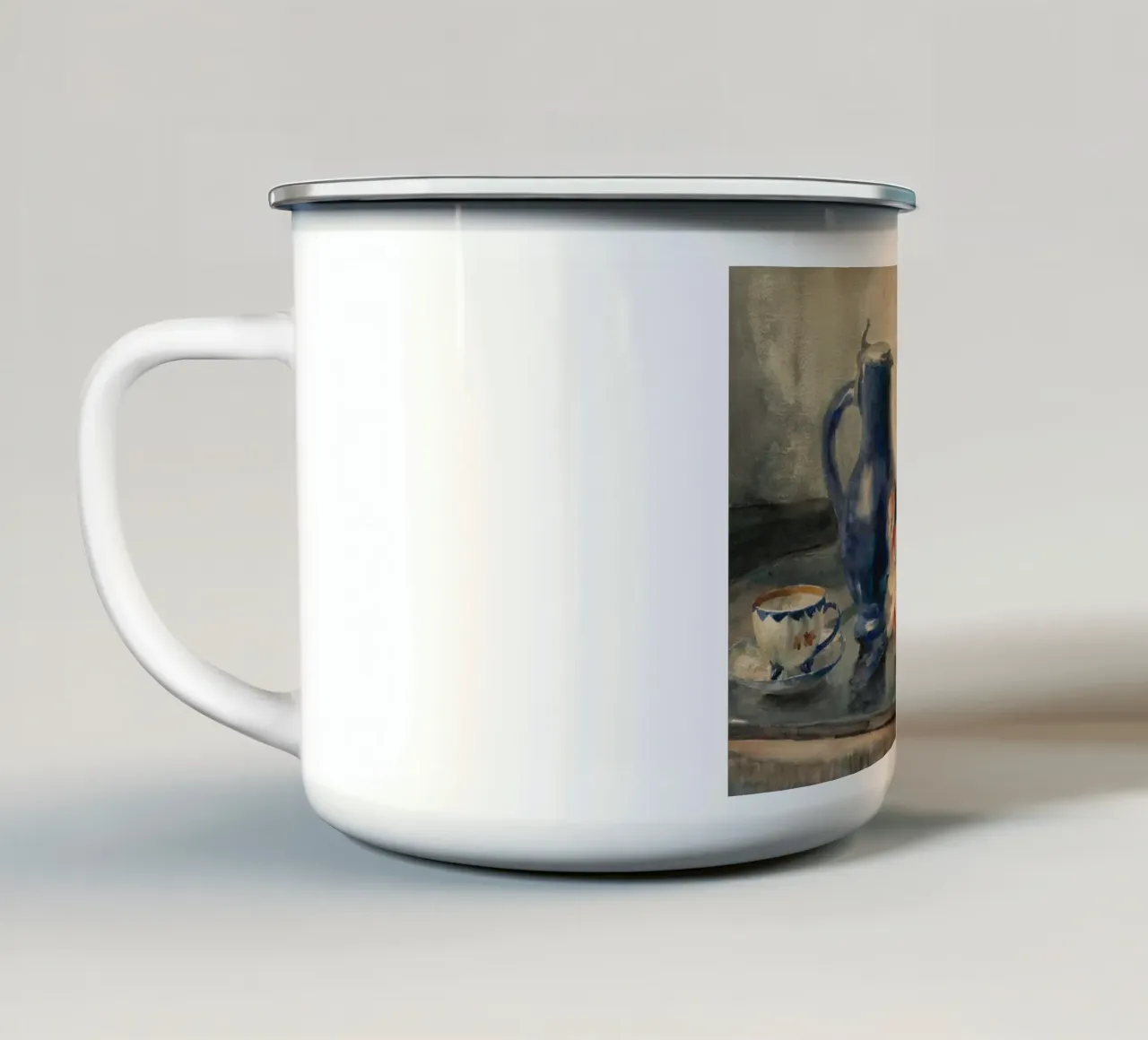 Natura morta con fiori e brocca blu - Acquarello tazza in smalto da ClubArt