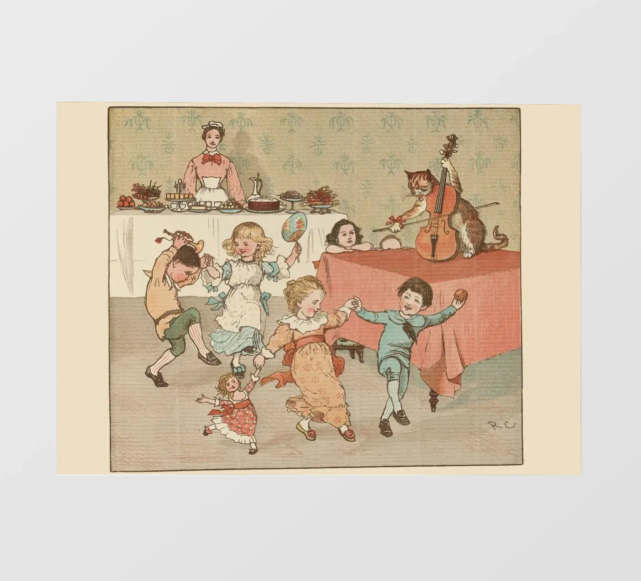 Filastrocca d'epoca - Bambini che ballano e banda di gatti telo in pvc da ClubArt