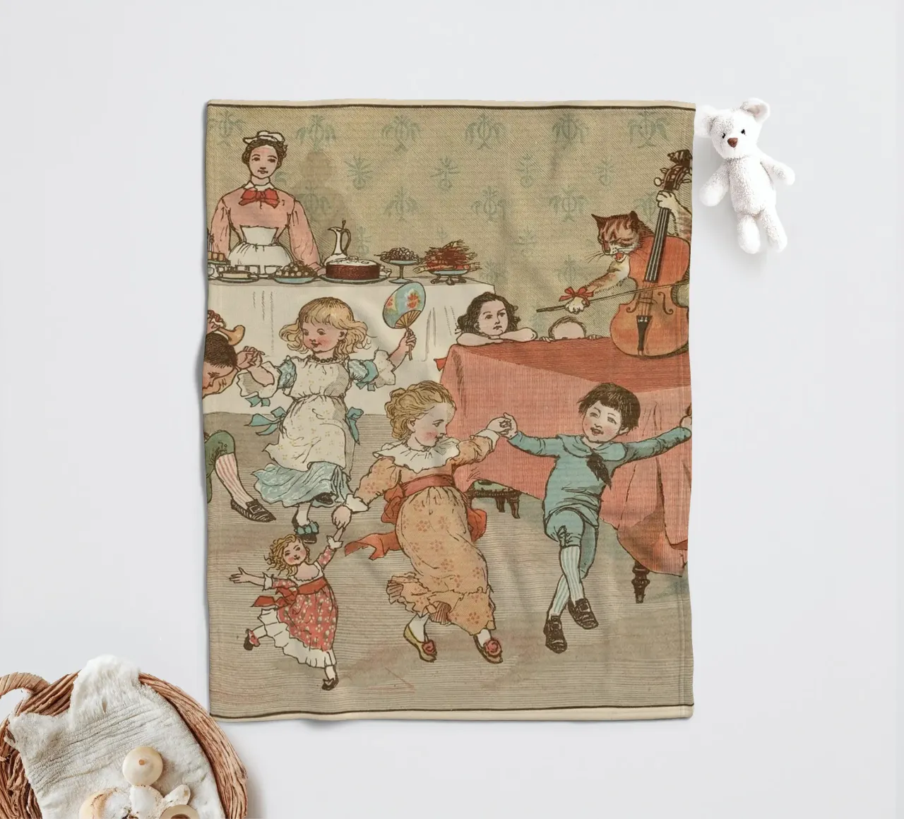 Filastrocca d'epoca - Bambini che ballano e banda di gatti coperta in pile da ClubArt