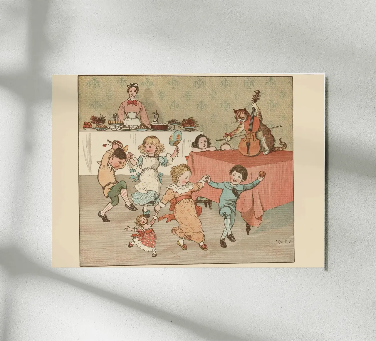 Filastrocca d'epoca - Bambini che ballano e banda di gatti alluminio dibond da ClubArt