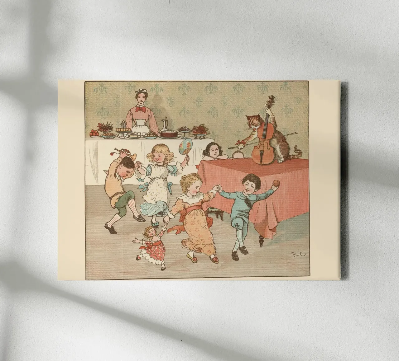 Art de la comptine vintage - Enfants dansant et groupe de chats toile avec Caisse américaine de ClubArt