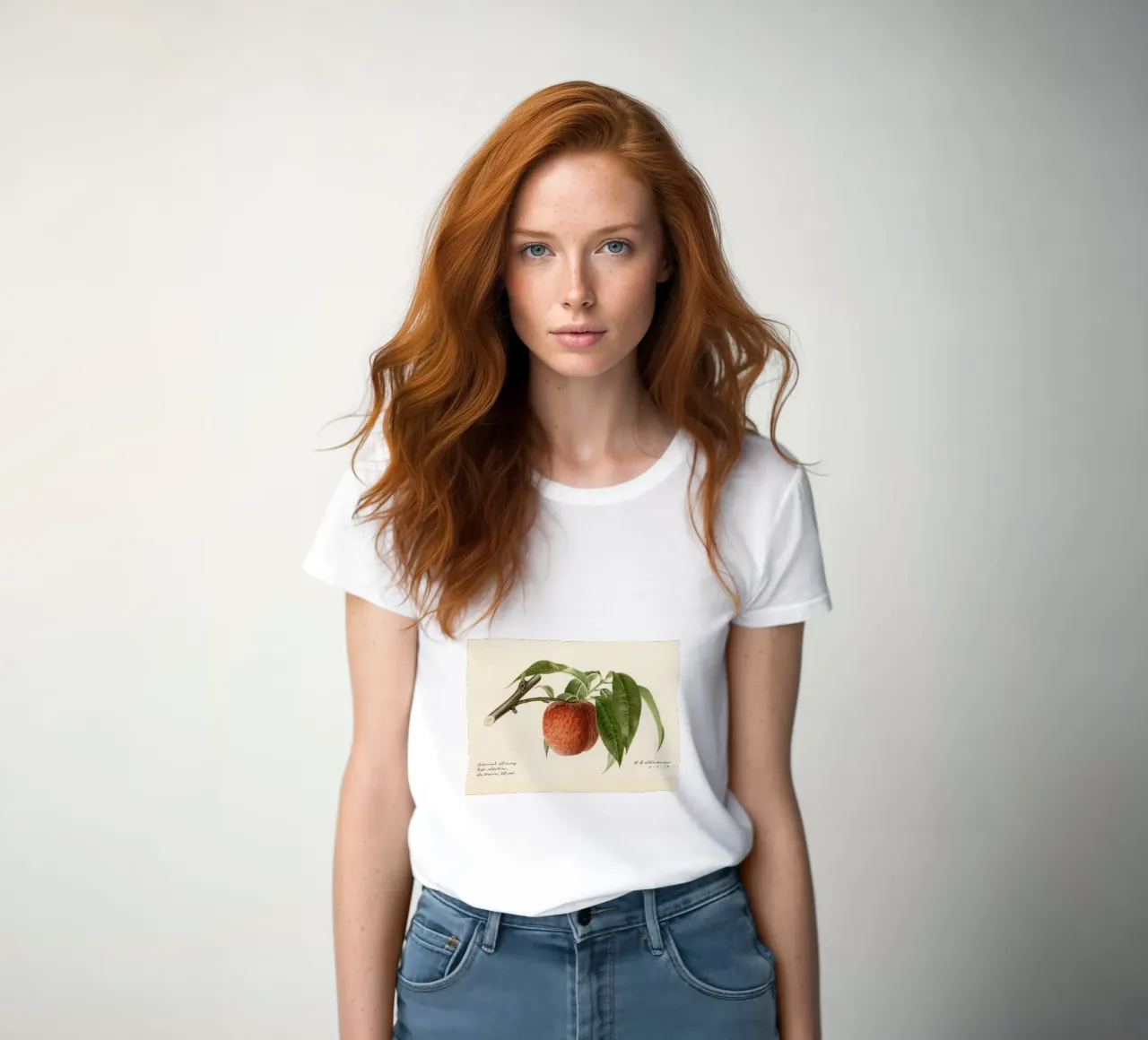 Admiral Dewey Peach Botanical Print - 1919 Steadman women's fitted t-shirt by ClubArt