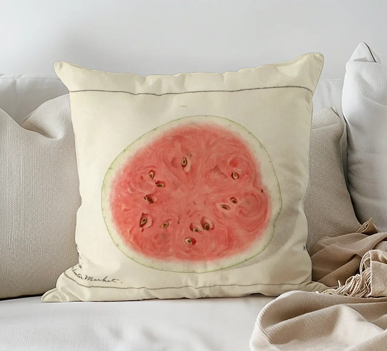 Tom Watson Watermelon Botanical Print - 1916 Steadman decorative cushion by ClubArt