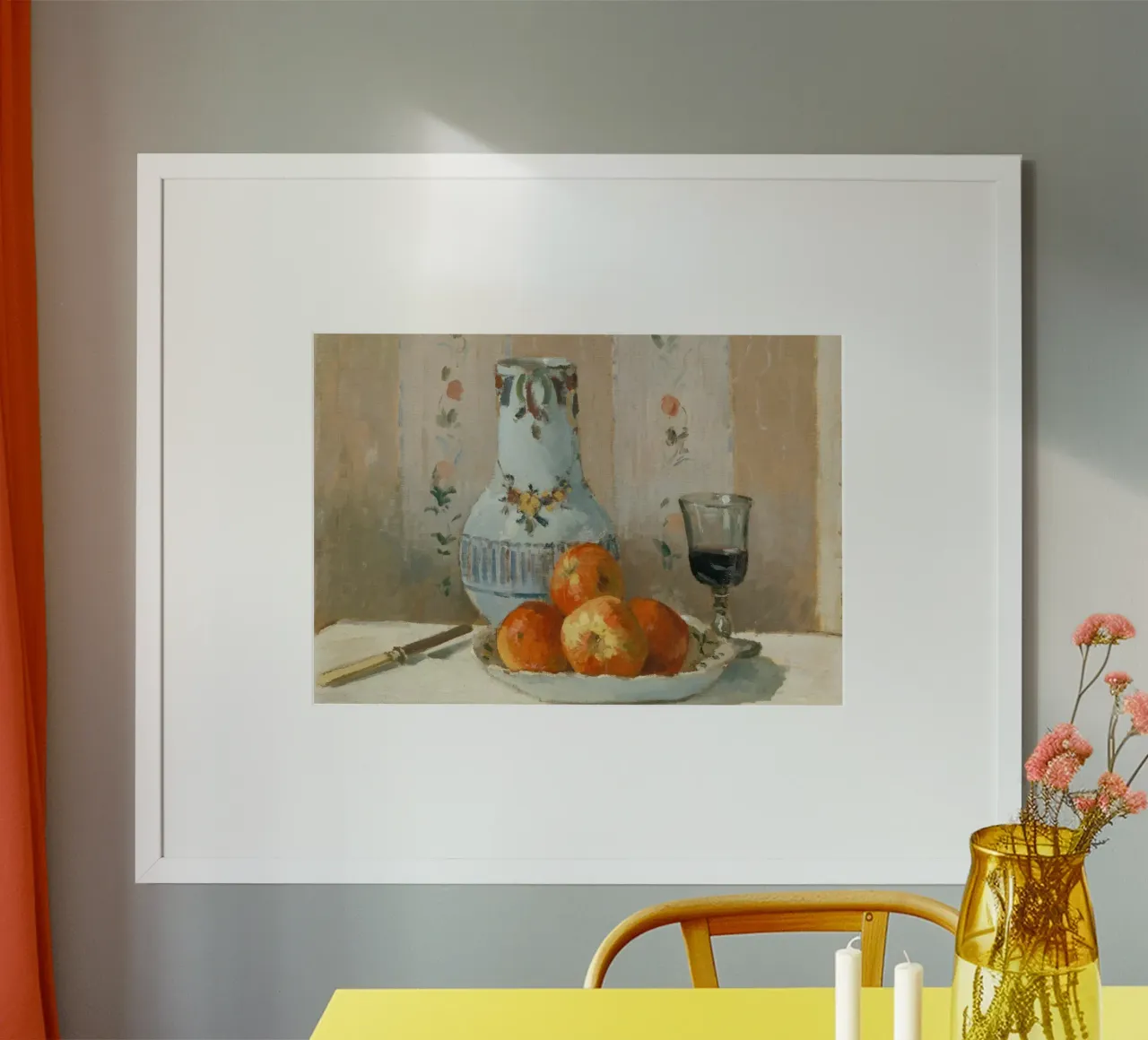 Pissarro Stillleben - Äpfel, Vase & Weinglas Kunst Poster mit Kunststoffrahmen von ClubArt