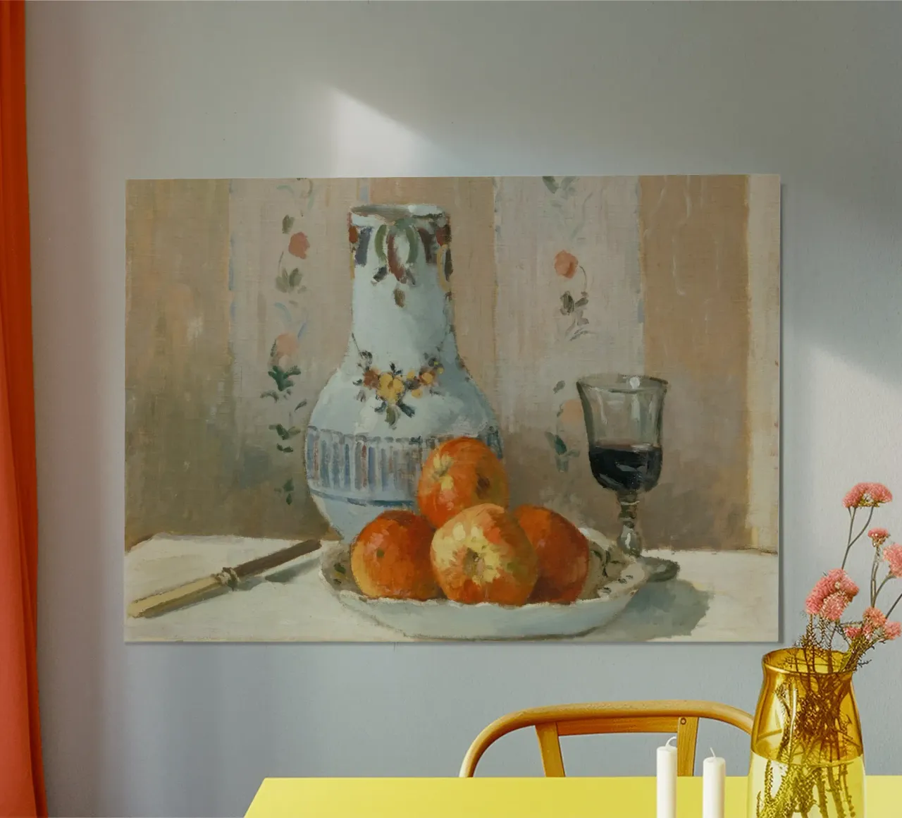 Pissarro Stillleben - Äpfel, Vase & Weinglas Kunst Poster mit Kunststoffrahmen von ClubArt