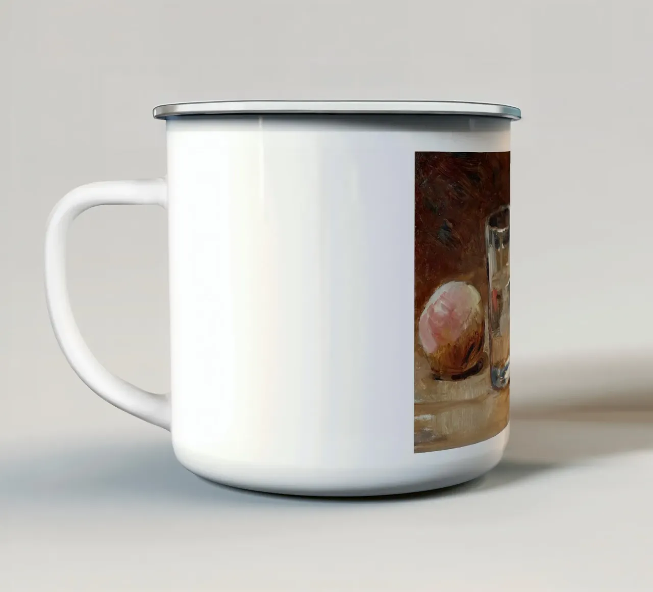 Stilleven perziken & waterglas - Expressieve fruitkunst emaille mok van ClubArt