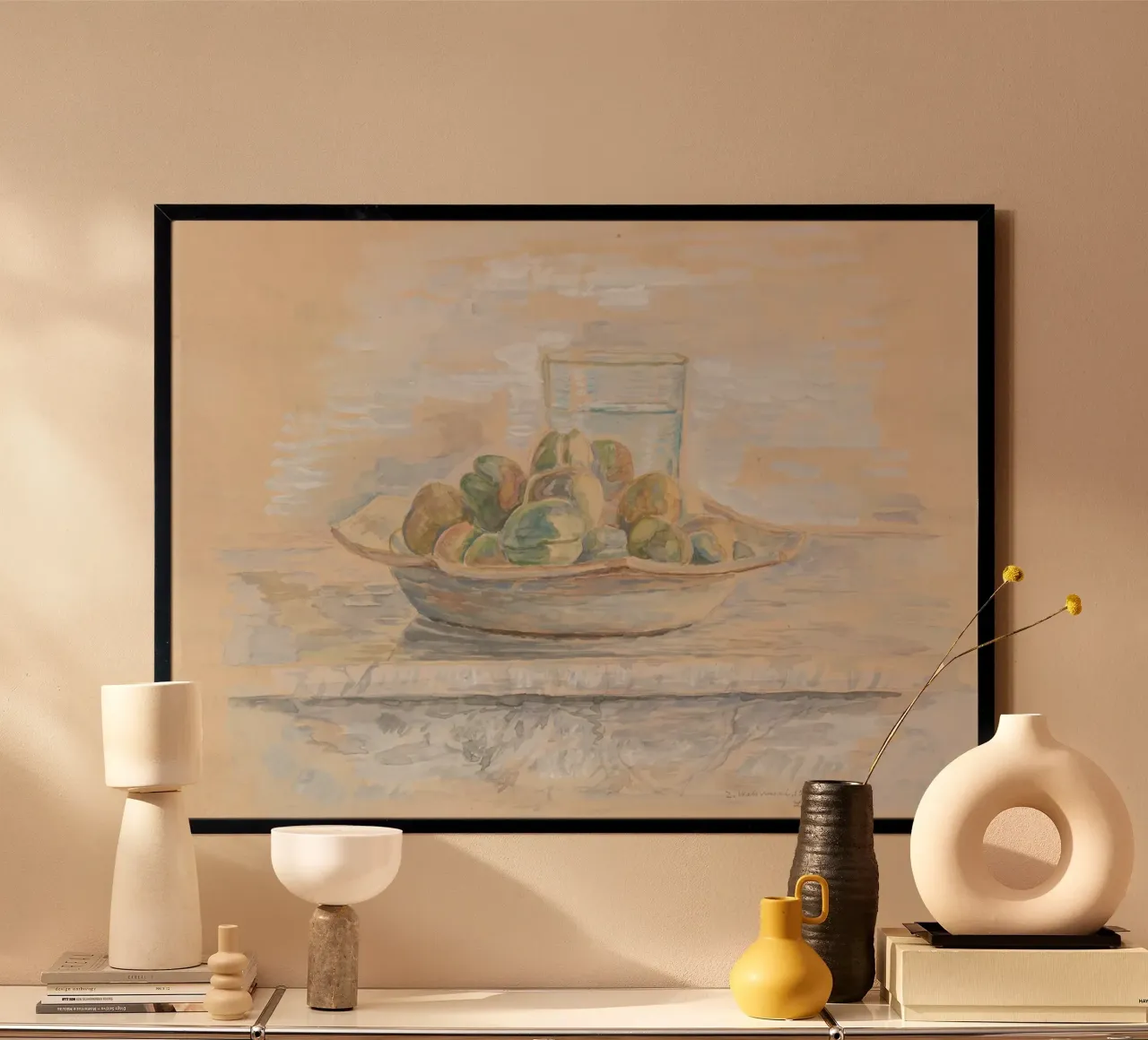 Natura morta con ciotola e bicchiere di frutta - Acquerello sereno poster da ClubArt
