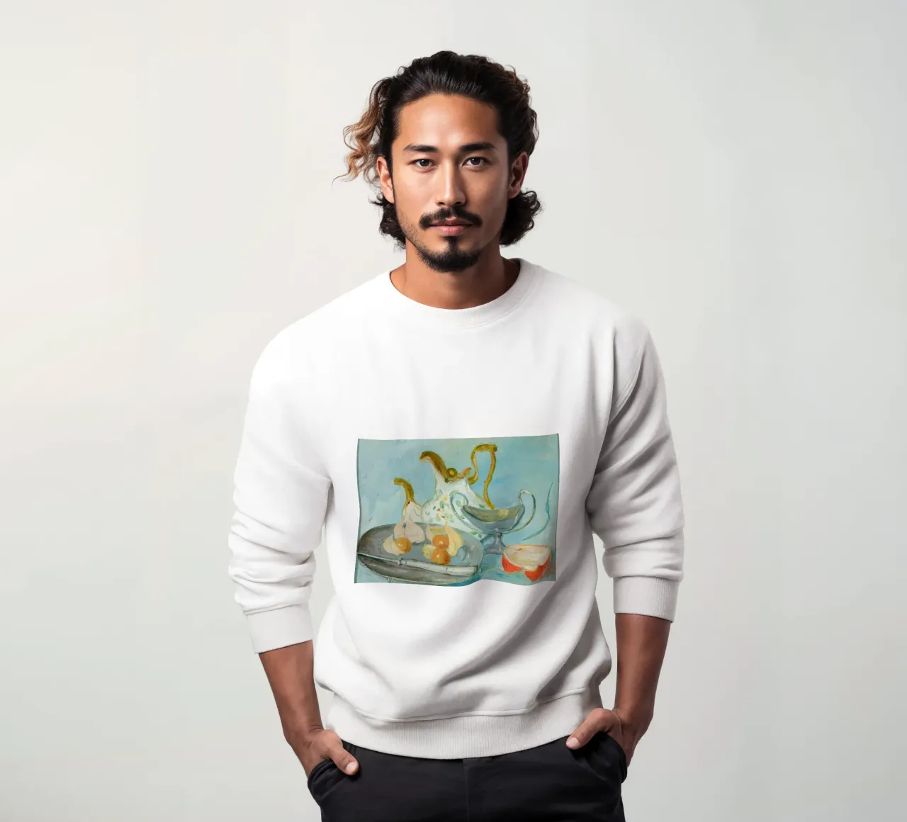 Still Life Teapot & Garlic - Expressive Kitchen Art sweatshirt by ClubArt