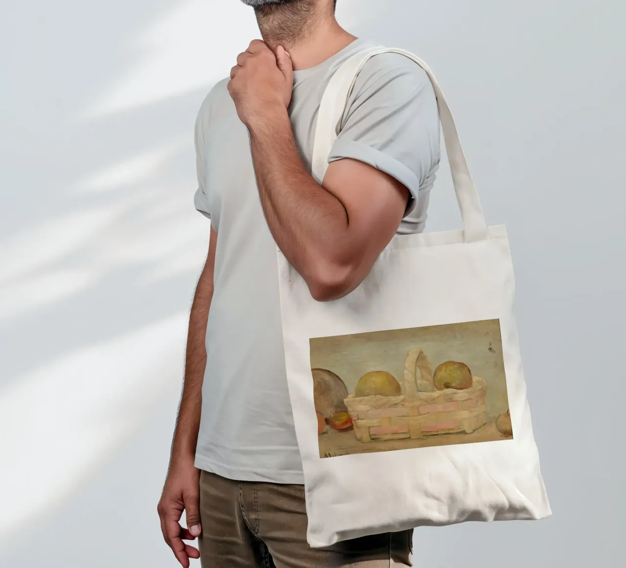 Makowski Natura morta con cesto di frutta - Pittura rustica borsa in juta da ClubArt
