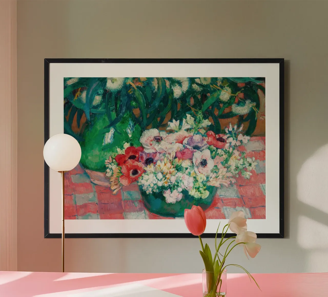 Stilleven Anemonen & Eucalyptus - Levendige Bloemsierkunst poster van ClubArt