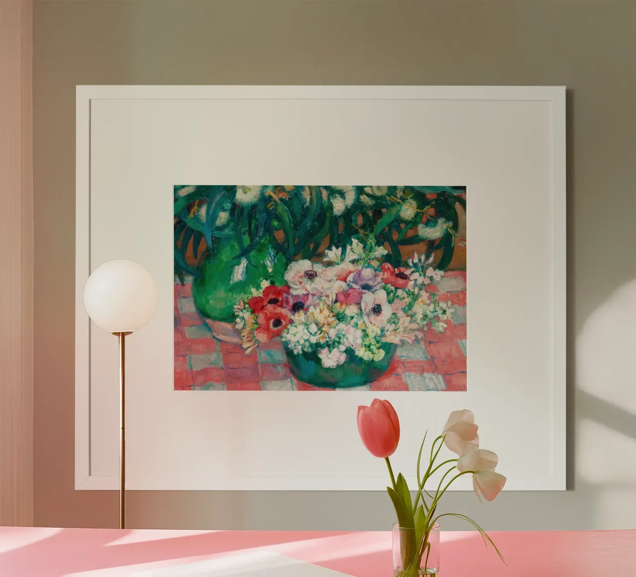 Stilleven Anemonen & Eucalyptus - Levendige Bloemsierkunst poster van ClubArt