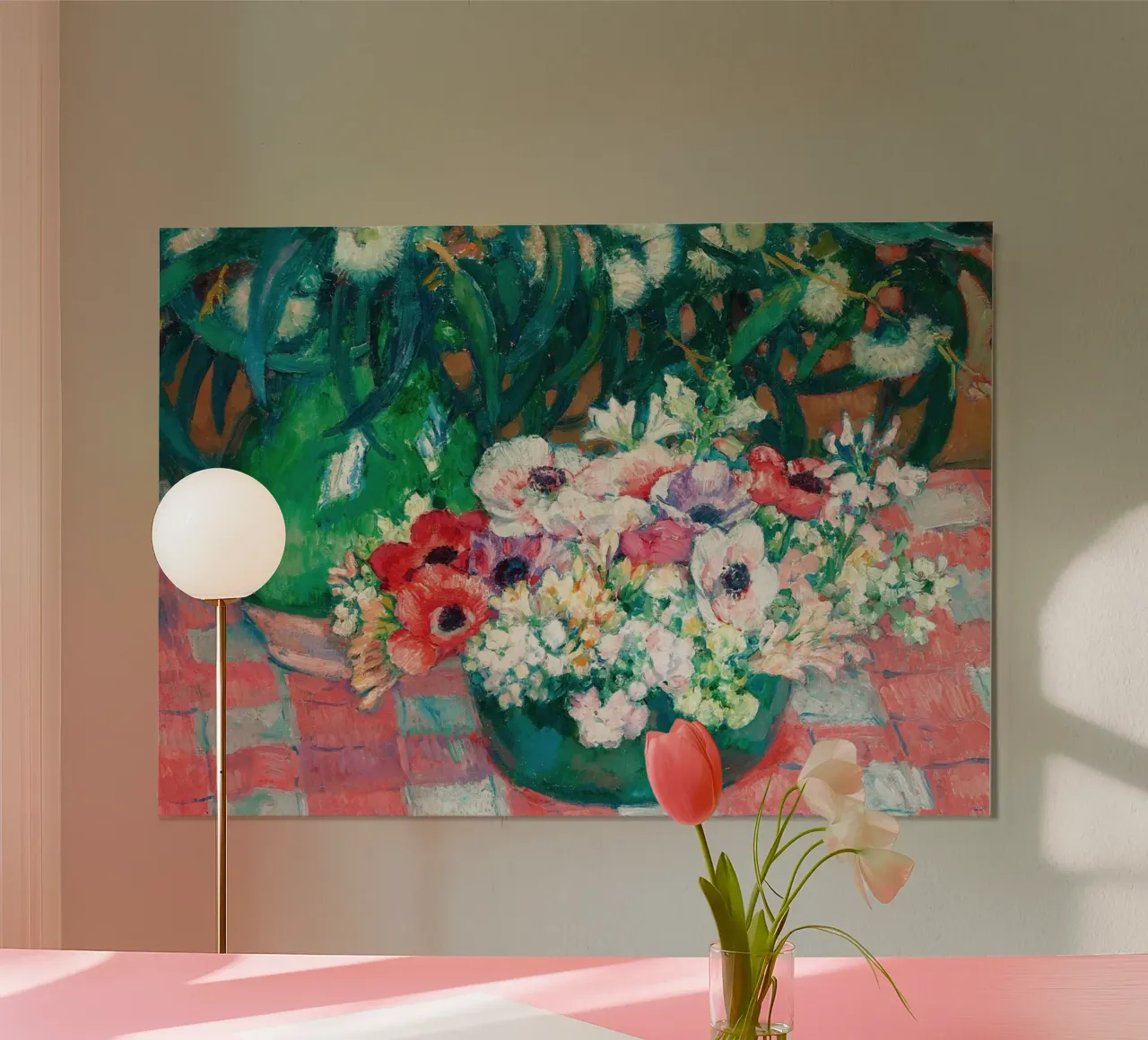Stilleven Anemonen & Eucalyptus - Levendige Bloemsierkunst poster van ClubArt