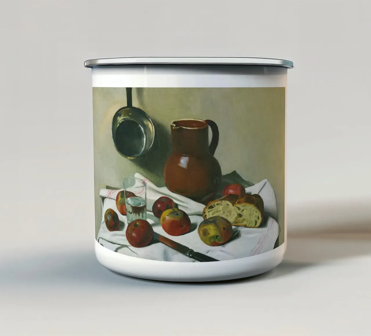 Stilleven appels, brood & keukengerei - Realistische Kunst emaille mok van ClubArt