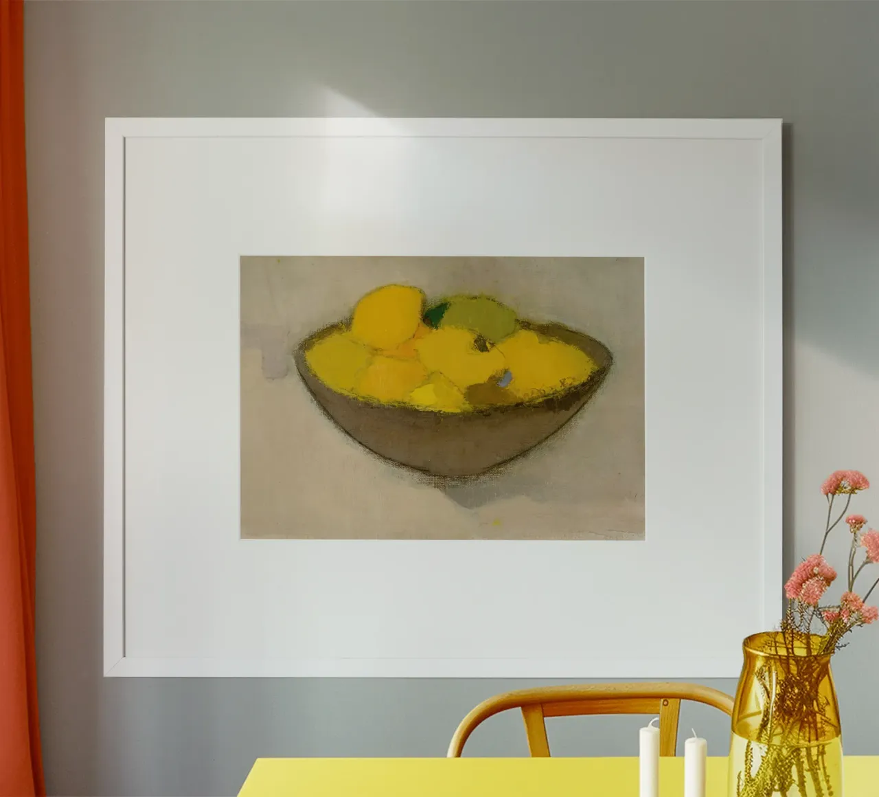 Nature morte au bol de fruits - Expressionnisme abstrait jaune poster de ClubArt