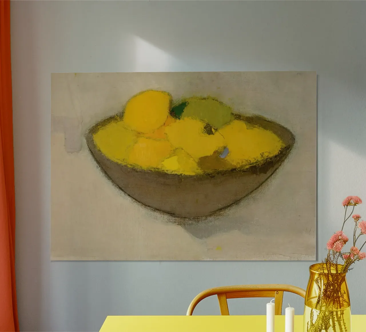 Nature morte au bol de fruits - Expressionnisme abstrait jaune poster de ClubArt