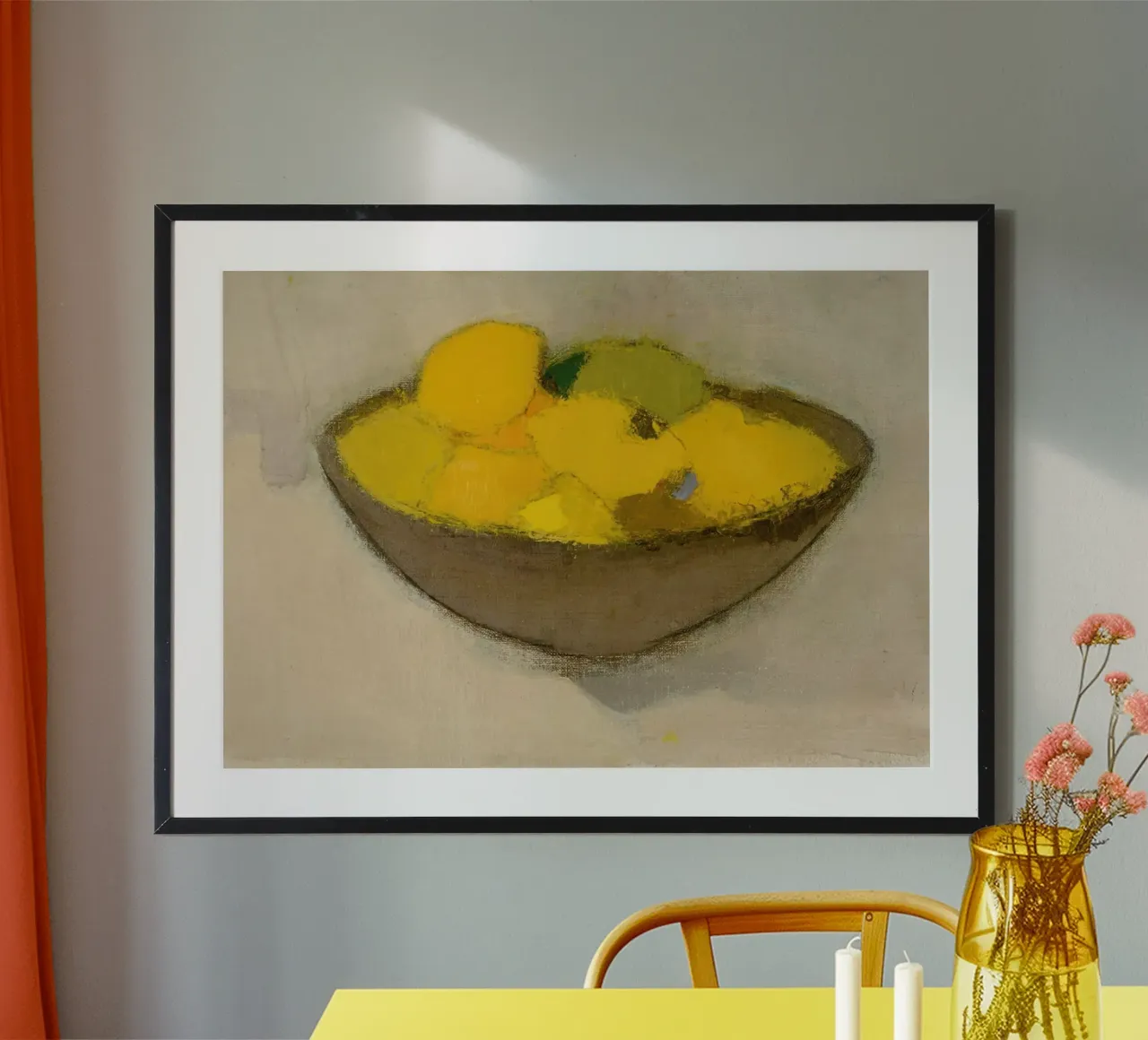 Nature morte au bol de fruits - Expressionnisme abstrait jaune poster de ClubArt