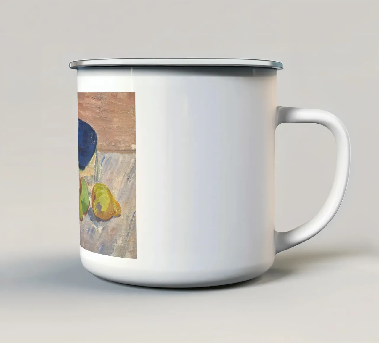Stilleven blauwe kom en fruit - getextureerde impressionistische kunst emaille mok van ClubArt