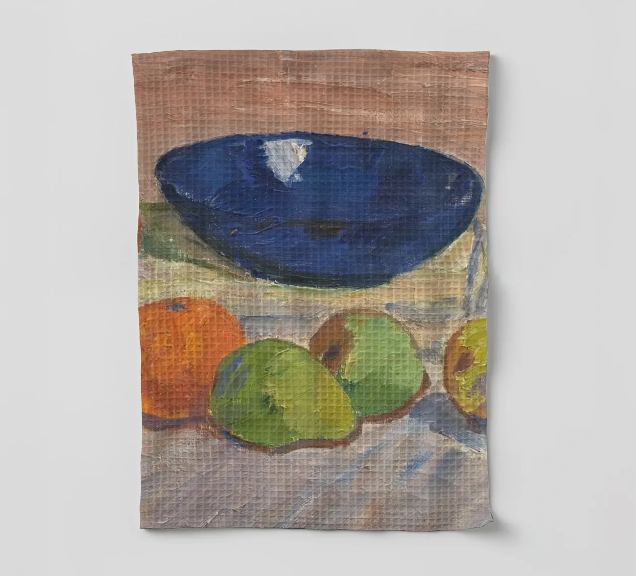 Stilleben Blaue Schale & Obst - Texturierte impressionistische Kunst Geschirrtuch von ClubArt