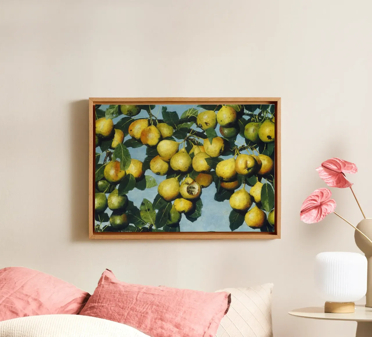 Pere Decker con vespe - Pittura realistica di un albero da frutta tela con Cornice a cassetta da ClubArt
