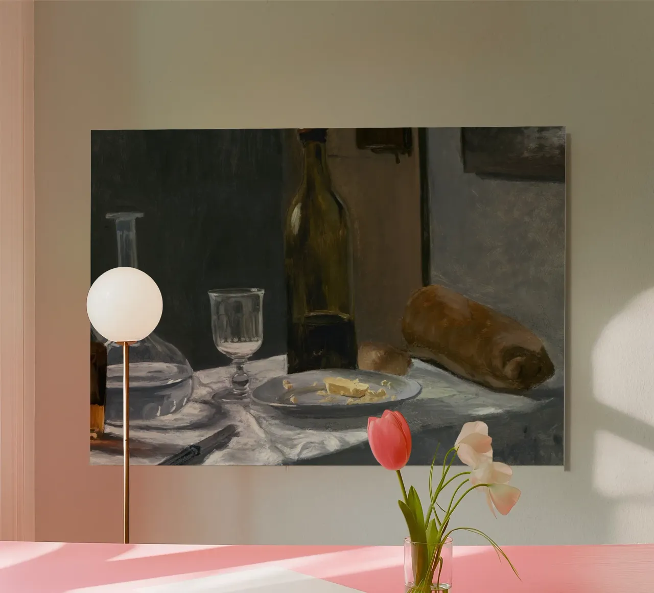 Natura morta pane e vino - Scena di cucina classica alluminio dibond da ClubArt