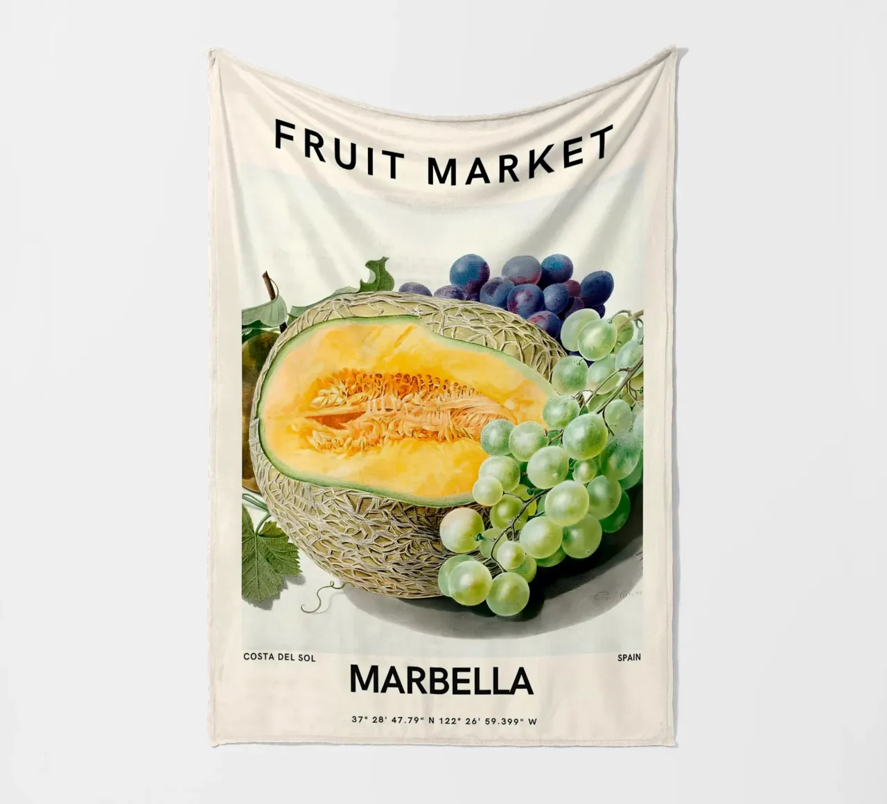 Mercato della frutta di Marbella - Poster botanico Melone e uva coperta in pile da ClubArt