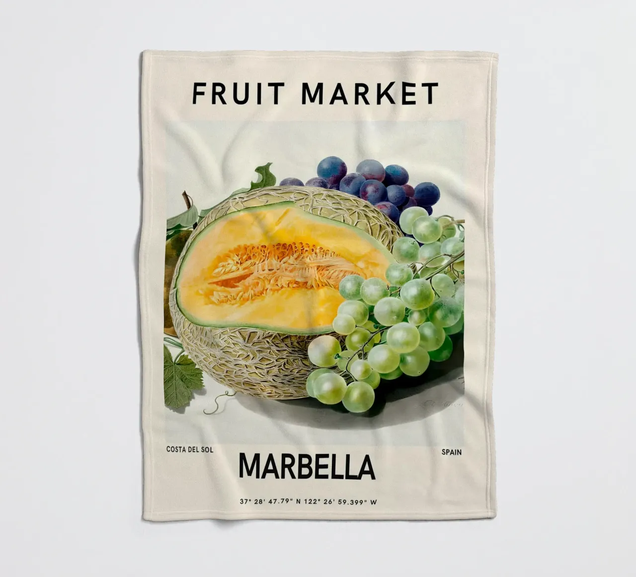 Mercato della frutta di Marbella - Poster botanico Melone e uva coperta in pile da ClubArt