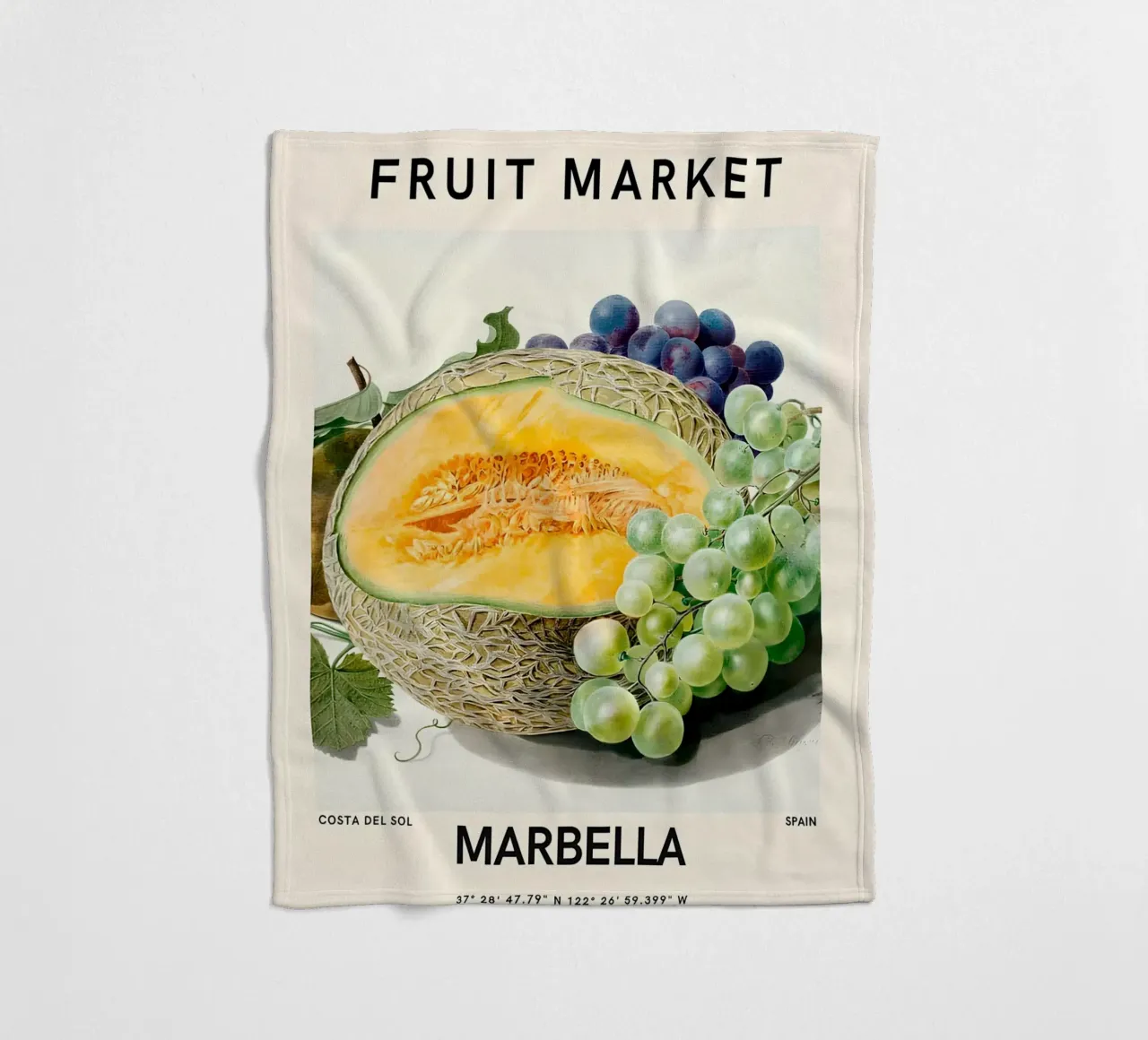 Mercato della frutta di Marbella - Poster botanico Melone e uva coperta in pile da ClubArt