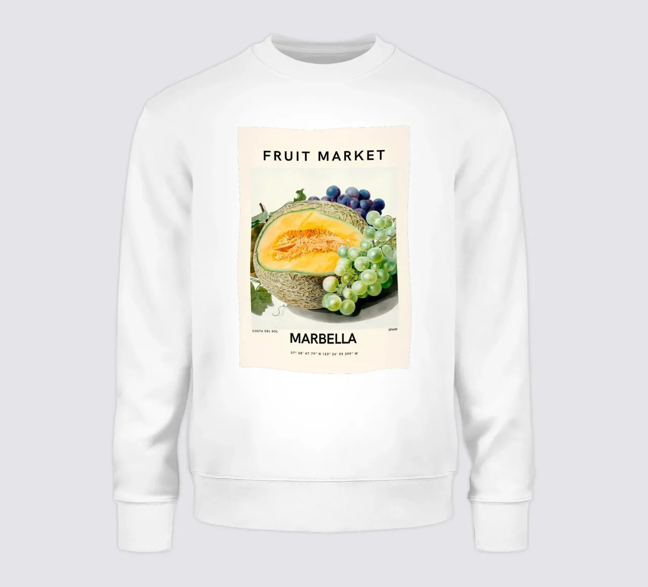 Mercato della frutta di Marbella - Poster botanico Melone e uva felpa da ClubArt