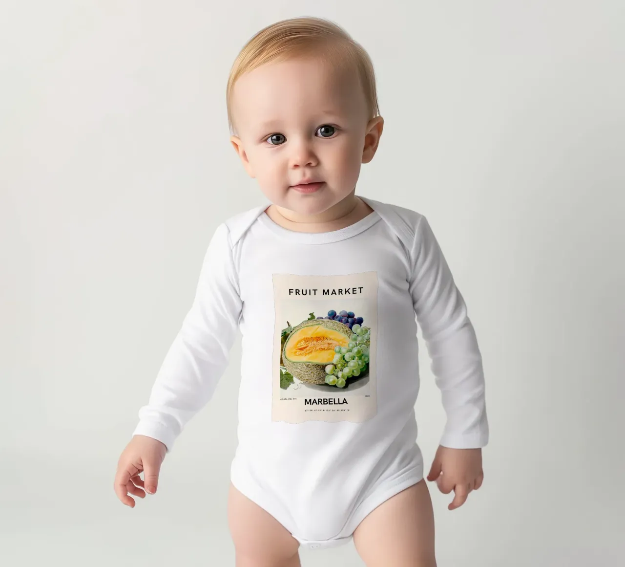 Mercato della frutta di Marbella - Poster botanico Melone e uva body neonato maniche lunghe da ClubArt