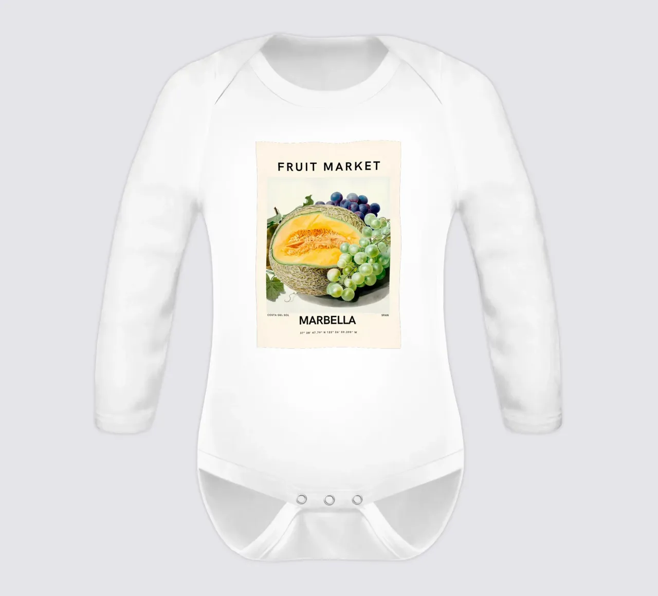 Mercato della frutta di Marbella - Poster botanico Melone e uva body neonato maniche lunghe da ClubArt