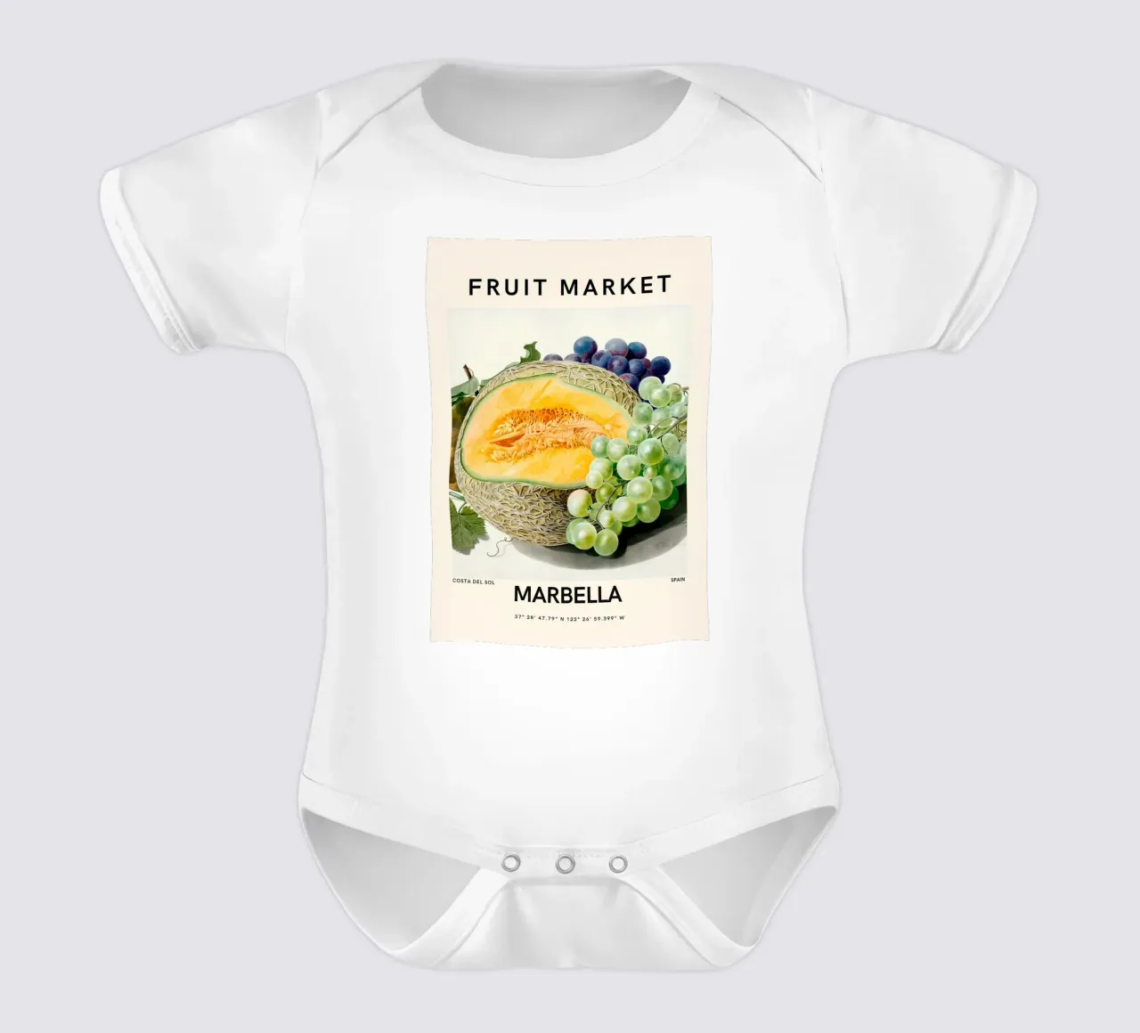 Mercato della frutta di Marbella - Poster botanico Melone e uva body neonato maniche corte da ClubArt