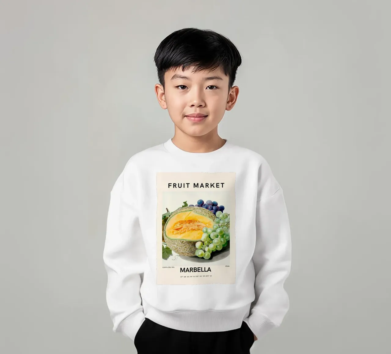 Mercato della frutta di Marbella - Poster botanico Melone e uva felpa bambino da ClubArt