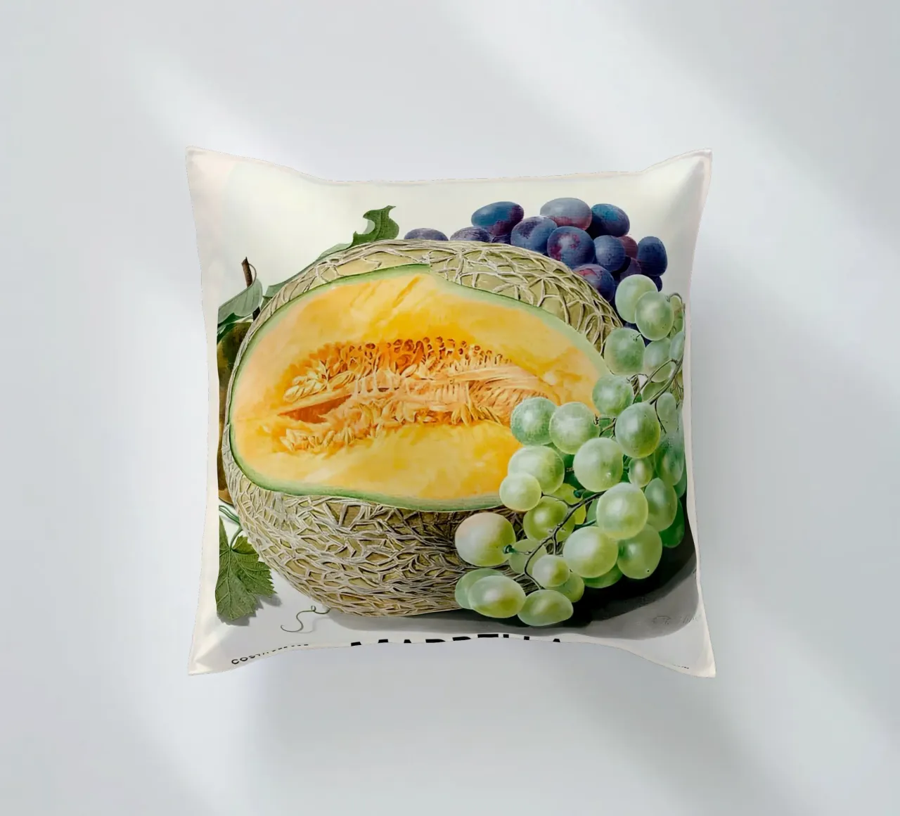 Mercato della frutta di Marbella - Poster botanico Melone e uva cuscino da ClubArt