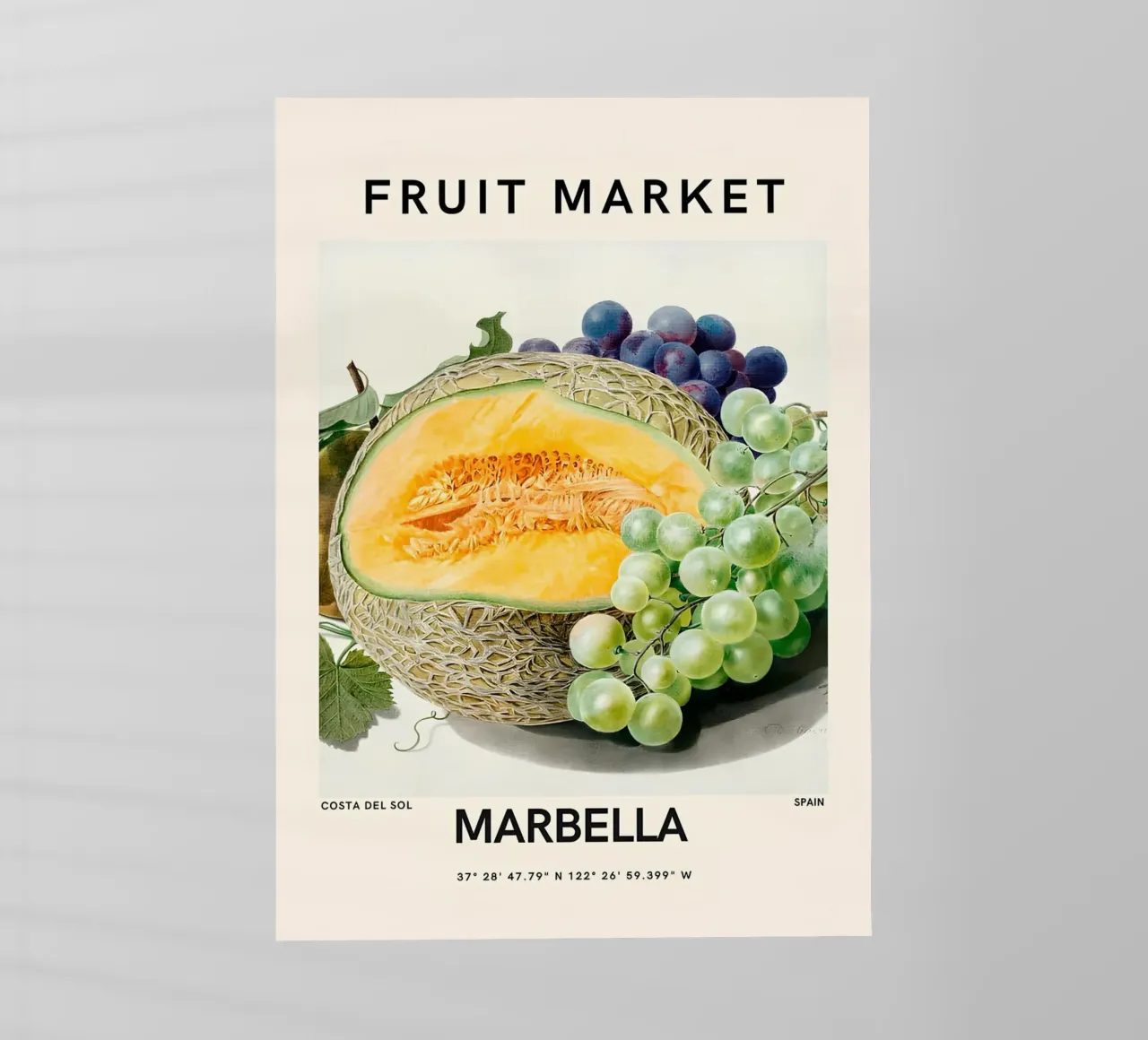Mercato della frutta di Marbella - Poster botanico Melone e uva pellicola backlit da ClubArt