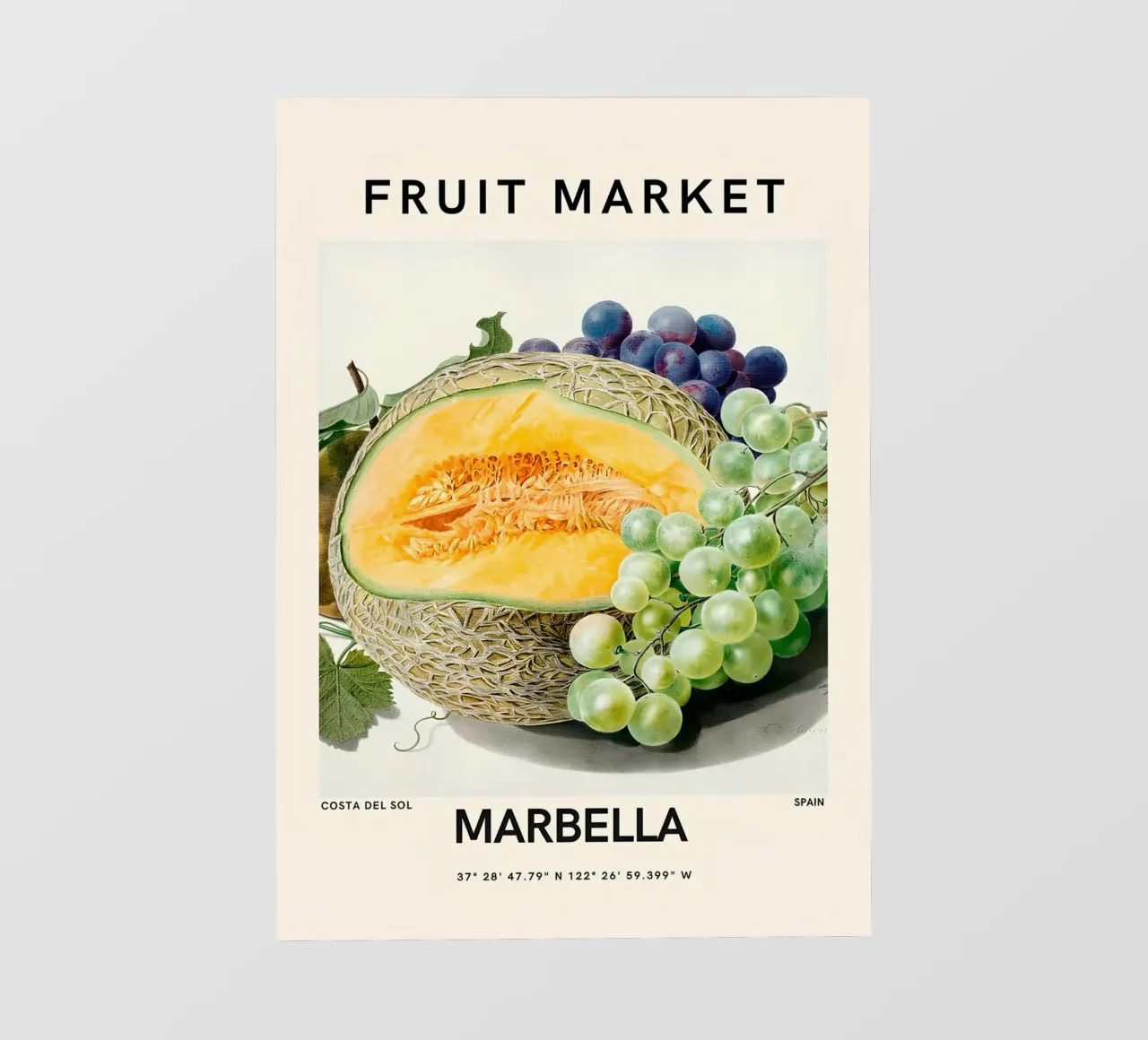 Mercato della frutta di Marbella - Poster botanico Melone e uva telo in pvc da ClubArt